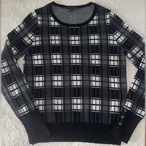 Ann Taylor Sweater Womens Medium Black White Windowpane Plaid Viscose Nylon